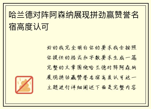 哈兰德对阵阿森纳展现拼劲赢赞誉名宿高度认可